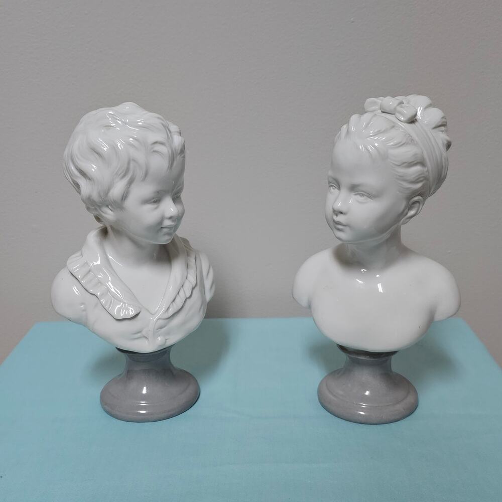 2 ANTIQUE CERAMIC BUSTS D'APRES HOUDON F. KESSLER FRANCE  Signed